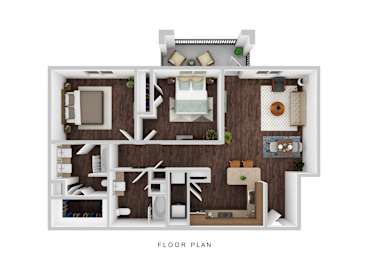 A floor plan of a house with a kitchen, living room, and bathroom.