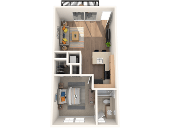 a 3d floor plan of a bedroom with a bathroom