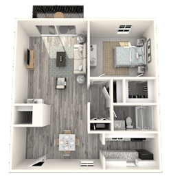 A 3D rendered image of a modern bathroom interior.