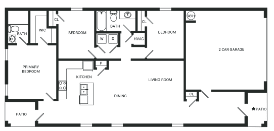 A black and white image of a house floor plan.