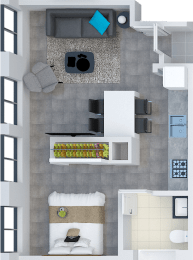 a birdseye view of our 1 bedroom apartment at university gardens in tempe