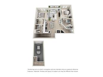 A floor plan of a house with a garage and a separate entrance.