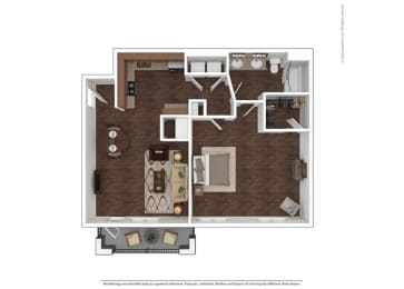 A floor plan of a house with a kitchen, living room, and two bedrooms.