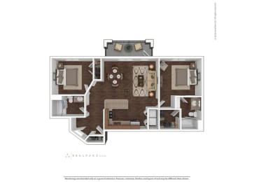 A floor plan of a house with a kitchen, living room, and two bedrooms.