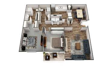 2 bedroom apartment layout in Stockbridge, GA at Southwinds Point with large living space and pet-friendly community