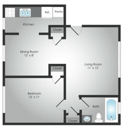 a floor plan of a unit with a bedroom and a living room