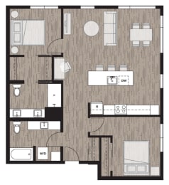 2 bed 2 bath floor plan Iat Riverfront Everett, Washington, 98101