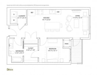  Floor Plan 1 Bed 1 Bath Oasis