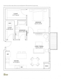  Floor Plan 1 Bed 1 Bath Olive