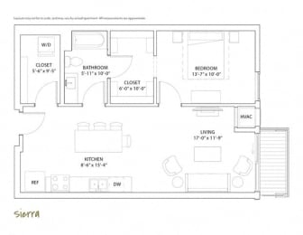  Floor Plan 1 Bed 1 Bath Sierra