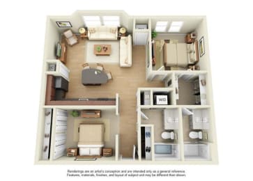 2 Bed - 2 Bath, 1250 square feet Floorplan at Uptown Lake Apartments, Minnesota