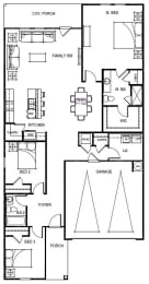 a floor plan of a house with three bedrooms and a bathroom
