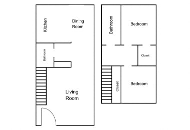 2 Bed, 1.5 Bath, 1215 square feet floor plan Townhouse