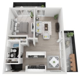 a floor plan of a one bedroom apartment with a living room and kitchen