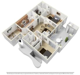 2 Bed - 2 Bath |1080 sq ft Two Bedroom floorplan