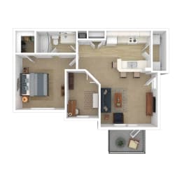 Oak Hollow 1 bed 1 bath a2p2 floor plan