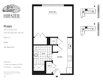 A black and white image of a floor plan for an apartment named Olympia.
