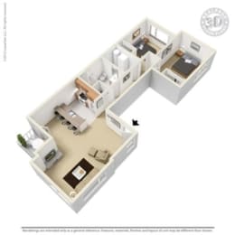 2 Bed - 1 Bath, 984 sq ft, A2 floor plan
