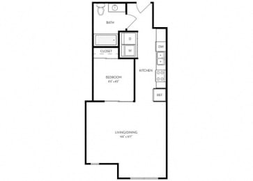 Studio 1 Bath 571 square feet floor plan A1