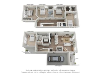 Luxury Homes In Foley, Alabama for Rent – Outpost Orchard Residential – 3D Floorplan of our 5bedroom 2.5 bathroom Azalea Floorplan.
