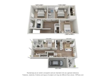Luxury Homes In Foley, Alabama for Rent – Outpost Orchard Residential – 3D Floorplan of our 4 bedroom 2.5 bathroom Magnolia Floorplan.