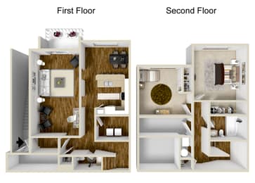 Floor Plan  2 Bedroom, 1.5 Bath - 992 Square Feet - Clarendon Floor Plan