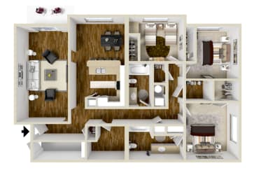 Floor Plan  3 Bedroom, 2 Bath - 1,266 Square Feet - Somerset Deluxe Floor Plan