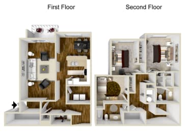 Floor Plan  3 Bedroom, 2.5 Bath - 1,261 Square Feet - Westlake Floor Plan