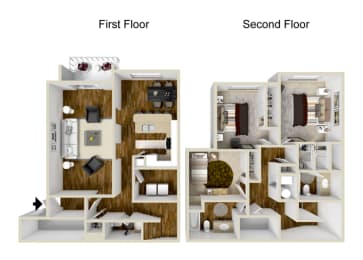 Floor Plan  3 Bedroom, 2.5 Bath - 1,287 Square Feet - Westlake Deluxe Floor Plan