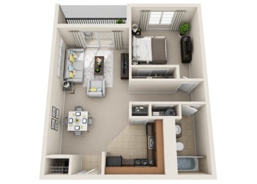 1 Bed, 1 Bath, 670 sq. ft. floor plan