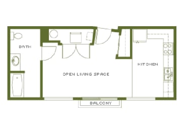 Studio, 488 sq. ft. floorplan