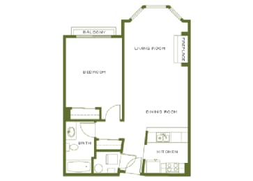 1 Bed, 1 Bath, Up to 736 sq. ft. floor plan