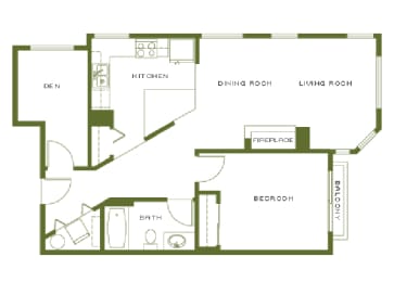 1 Bed, 1 Bath, Up to 890 sq. ft. floorplan