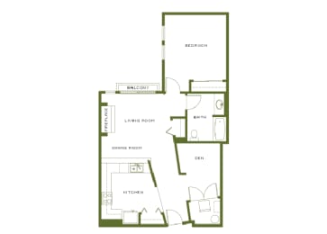 1 Bed, 1 Bath, 890 sq. ft. floorplan