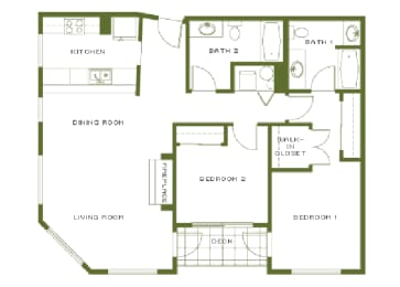 2 Bed, 2 Bath, Up to 1157 sq. ft. floorplan