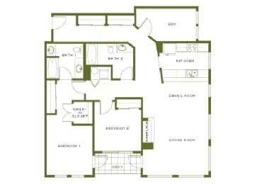 2 Bed, 2 Bath, 1424 sq. ft. floorplan