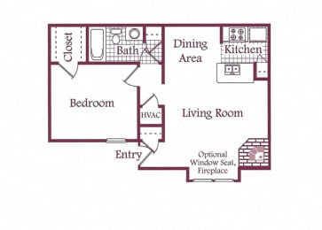 1 Bed, 1 Bath, 617 square feet floor plan A1