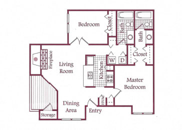 2 Bed, 2 Bath, 984 square feet floor plan