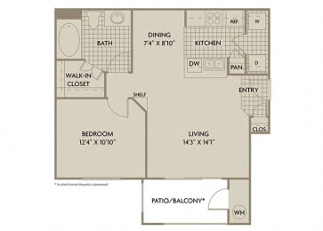 1 bed 1 Bath 715 square feet Siena floor plan