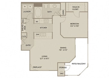 1 bed 1 Bath 850 square feet Venice floor plan