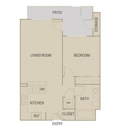 Floor Plan  1 bed 1 Bath 669 square feet floor plan A1A