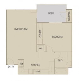 1 bed 1 Bath 728 square feet floor plan A1D