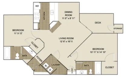  Floor Plan 2 Beds | 2 Baths