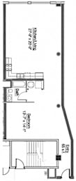 A floor plan of a two-bedroom apartment with a kitchen and bathroom.