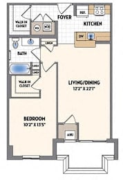 a floor plan of a small house with a bedroom and a bathroom