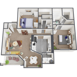 a floor plan of a room with a bed and a living room