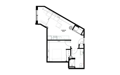 floor plan of the upper floor of a 1 bedroom floor plan
