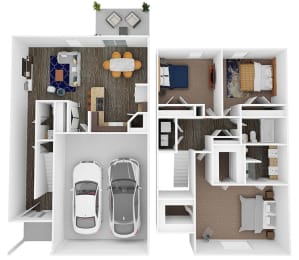 a floor plan of a house with a car in the garage