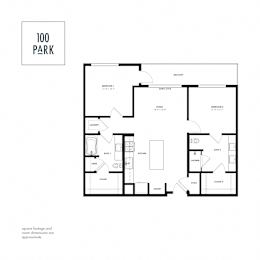 A black and white image of a house floor plan with the title "100 PARK".