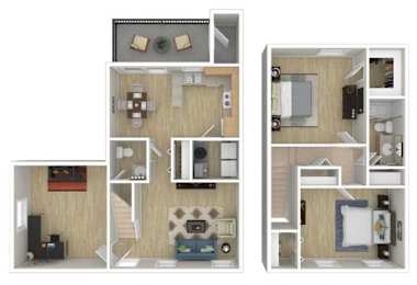 A series of images showing different layouts of a small apartment.